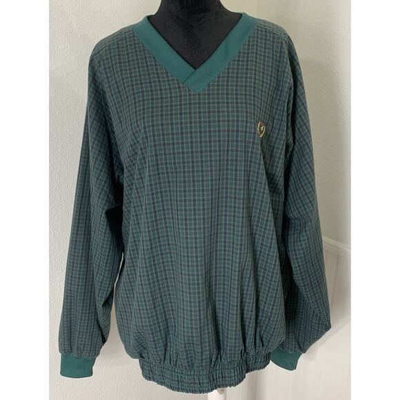 Vntg Equus Golf Mesh‎ Pullover Green Plaid Jacket Water Repellent Sz L Pocketsf - Picture 7 of 9